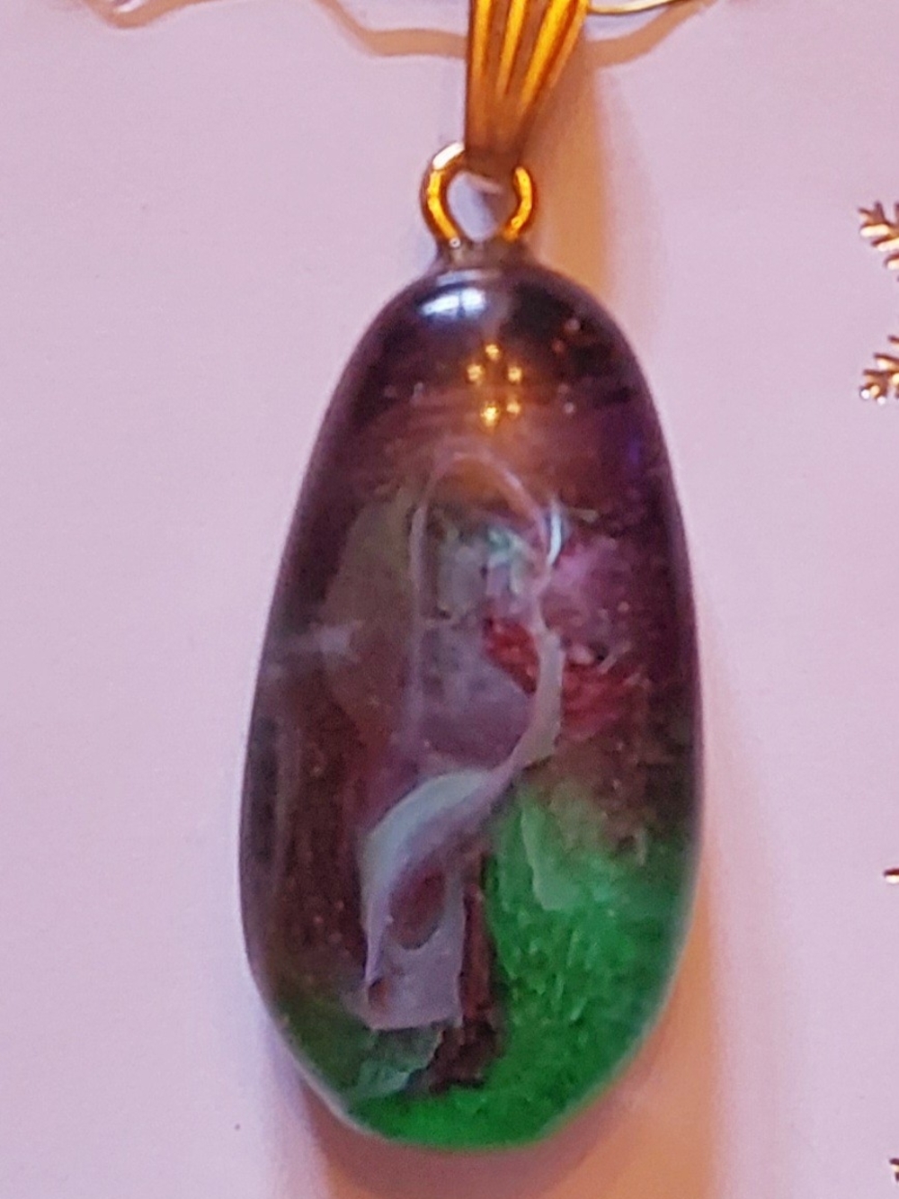 Handmade One-of-a-Kind Resin Pendant Necklace Charm in Purple and Green